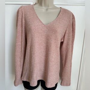 J. Crew Puff Sleeve Soft Ribbed V-neck
Sweater Top. Size Large